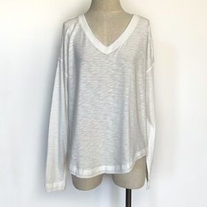 Nanette Lepore White Play Ribbed Trim Long Sleeve V-Neck Top Size Medium